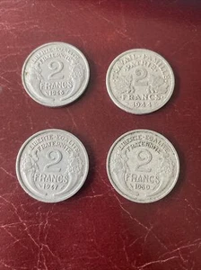 2 Francs Coins France 1943, 1944, 1947, 1950 - Picture 1 of 2