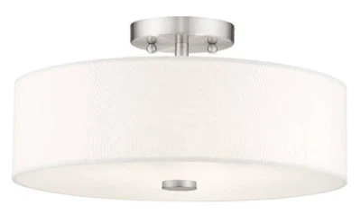 Livex Lighting Meridian 3-Light Flush Mount Ceiling Fixture 15" Brushed Nickel - Image 1 of 4