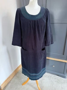 Boden Dress Womens Size 12L Navy Corduroy 3/4 Sleeves Shift Pockets Multi-Stitch - Picture 1 of 11
