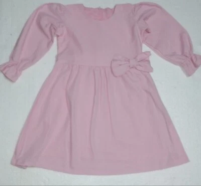 Linen winter girls frock 6-8 years old children small gown pink plain cuff Long  - Image 1 of 4
