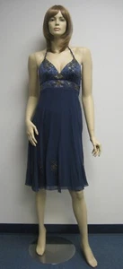 Sue Wong Dress Beaded Sequin Evening Gown Navy Blue Gold 6 Short Halter 21 - Picture 1 of 11