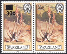 Swaziland 1984 30c on 2c SURCHARGE OMITTED pair w/normal, SG.476ab, mint, c.£375
