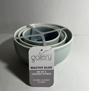 Tabletop Reactive Glaze Set Of 3 Ceramic Stacking Bowls - Picture 1 of 6