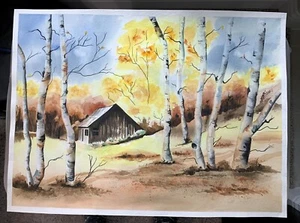 Original OOAK Aquarell Gemälde Landschaft/Natur Herbstfarben 17 x 23 cm - Bild 1 von 2