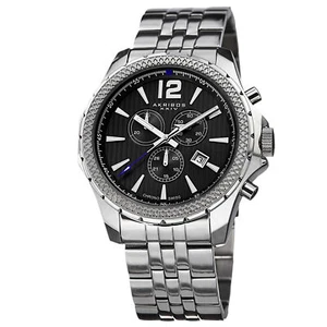 Men's Akribos XXIV AK662SSB Black Dial Chronograph Date Stainless Steel Watch - Picture 1 of 11
