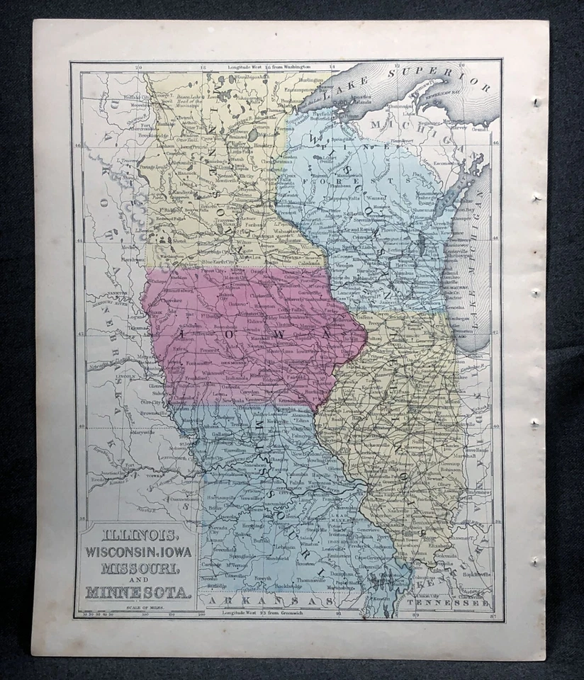 Mapa antiguo original de placa de cobre Mitchell Butler 1874 - IL WI IA MO MN Estados Foto 1 de 1