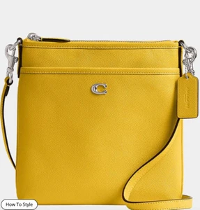 NWT COACH Kitt Canary Leather Silver Tone Messenger Crossbody Bag - Picture 1 of 6
