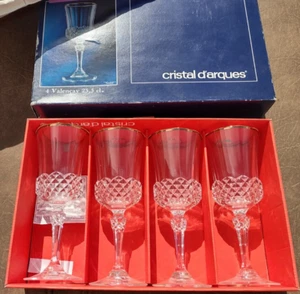 NIB NEW $199 Crystal Goblet Glasses Cristal D'Arques 4 Valencay Gold Rimmed L@@K - Picture 1 of 1