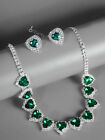 Style Ⓑ❻ || Necklace Earrings Set || Green Silver || Heart || Adjustable Choker