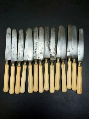  SERVIZIO 14 COLTELLI DA TAVOLA  FRANCESI MANICO IN OSSO E POLSINO SHEFFIELD  - Immagine 1 di 4