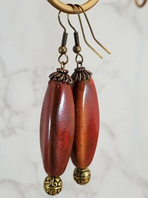 Pendiente Boho Colgante Tono Cobre Gancho Tono Tierra Cerámica Colgante Foto 1 de 3