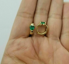 0.50 Ct Real Green Emerald Tiny Huggie Hoop Earrings 14K Yellow Gold Plated