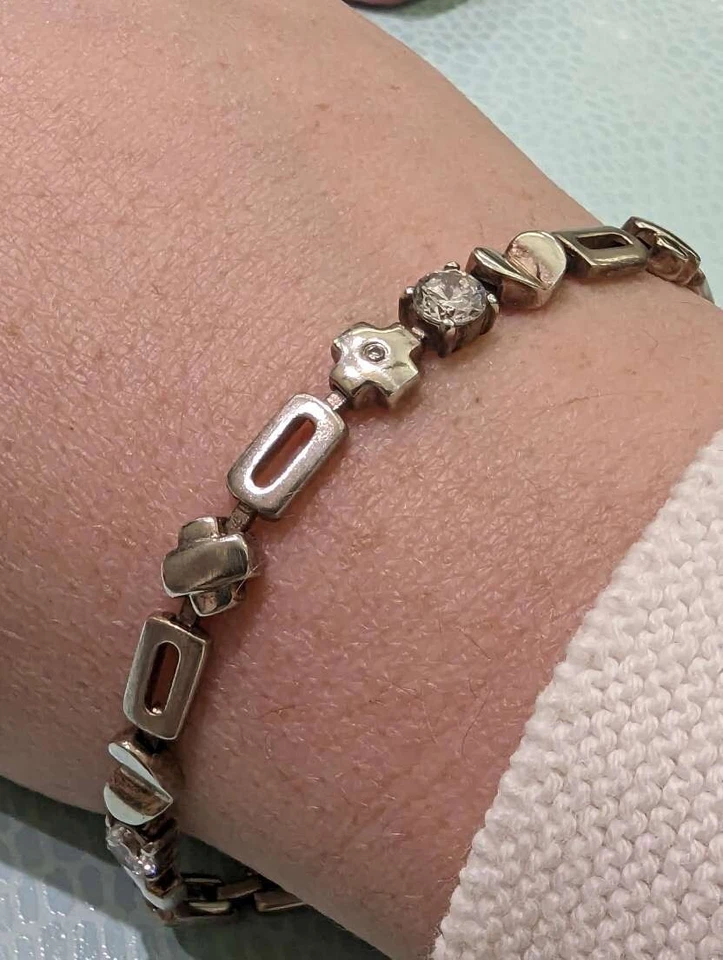 FOSSIL Damenarmband 925 Silber mit Herz & Kreuz Zirkonia 19 cm - Bild 1 von 4