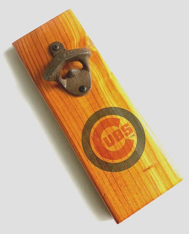 Chicago Cubs 3.5" x 9.5" Bottle Opener Wood Sign MLB Wall Plaque Mount Bar Cover