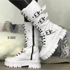 Biker Boots Shoes Rider Lace Up Zip Womens Mid Calf Punk Goth Chunky Heel Sizes