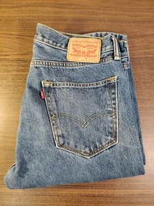 Levis 505 Jeans W34 L30 Mens Mid Blue Regular Straight Fit Stretch Denim - Picture 1 of 7