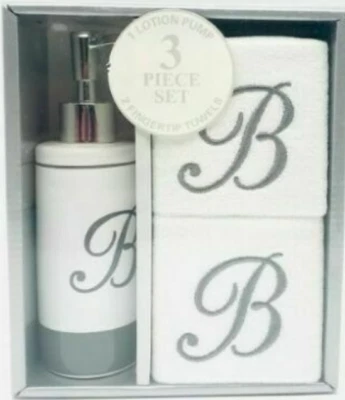 Avanti Script Monogram 3-Pc. Cotton Lotion Pump Fingertip Towel Gift Box Set "B" - Image 1 of 2