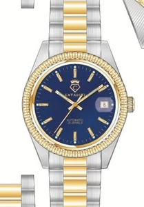 Cavadini Automatic Men's Watch Kal.Felsa Swiss Made CV-334 Leonardo Bicolor Blue - Picture 1 of 5