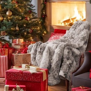 Ruched Fur Luxury Throw Premium Soft Cozy Brushed Faux Fur Blanket 50" x 60" - Picture 1 of 19
