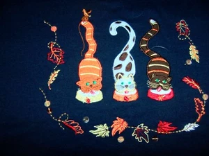 STUDIO WORKS Navy Blue "CATS" Cotton/Poly Fleece Top SIZE PET.MED. - Picture 1 of 2