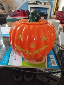 Halloween Jack O'Lantern 10" in ceramica vintage - Foto 1 di 13