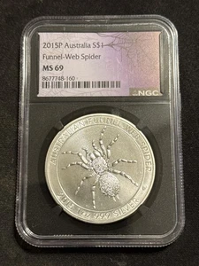 2015-P Australia Funnel Web Spider 1oz .999 Silber MS69 NGC Black Core - Bild 1 von 2