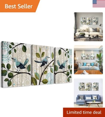 Elegante pássaro no galho 3 peças arte abstrata em tela - decoração 12x16 polegadas - Imagem 1 de 4