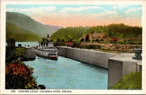 Postcard Cascade Locks Columbia River Oregon OR - Picture 1 of 2