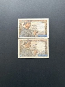 France Banknotes Lot Of 2 1947 & 1949 10 Francs #99e & 99f Circulated - Picture 1 of 2