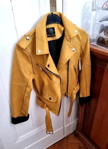 CHAQUETA DE GAMUZA CLOCKHOUSE CHAQUETA DE CUERO CHAQUETA DE MOTOCICLISTA COLOR MOSTAZA AMARILLO talla 36 ¡NUEVA EXCELENTE! - Imagen 1 de 4