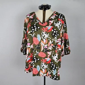 Bloomchic Blouse Women's 2X Multi Color 3/4 Sleeve V Neck Tropical Print NWT - Picture 1 of 10