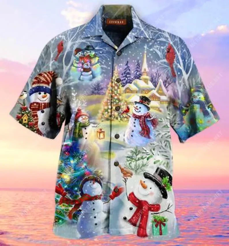Snowman Christmas Hawaiian Shirt Winter Holiday Party Festive Top - Image 1 of 4