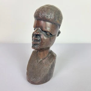 African Hand Carved Man Sculpture Bust Statue Hard Wood 5.5” Vintage 10.6 oz - Picture 1 of 9