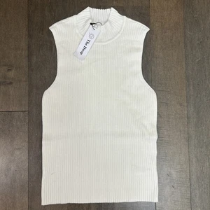 The Drop Women's Large Ivory Karolina Sleeveless Ribbed Mock Neck Sweater NWT - Picture 1 of 8