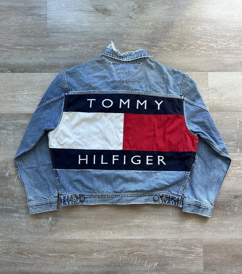 Vintage 90s Tommy Hilfiger Jeans Denim Big Flag Denim Jacket Large - Image 1 of 4