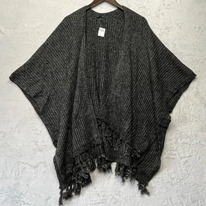 nwt american eagle womens poncho o/s gray cotton blend knit open front Gray - Picture 1 of 14