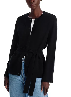 C Designer 100% Cashmere Black Belted Cardigan Sweater  -size XS - retail $198 - Image 1 of 4