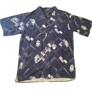 Brandini Herren Seidenhemd Gr. XL Geometrisch Abstrakt Blau Kurzarm Knopfleiste - Bild 1 von 7