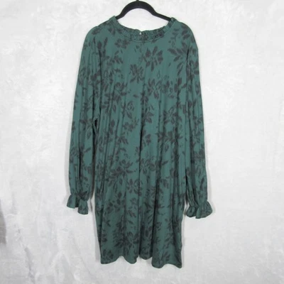 Maurices 24/7 Mini Dress Plus Size 2X Green Floral Ruffle Neck Long Sleeve - Image 1 of 4