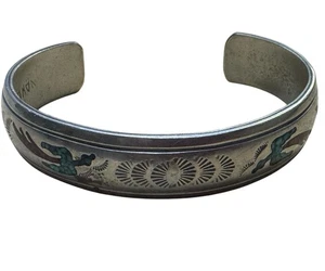 Navajo Armband Silber Intarsien Türkis Manschette signiert NAKAI UM 80er Peyote Vögel - Bild 1 von 14