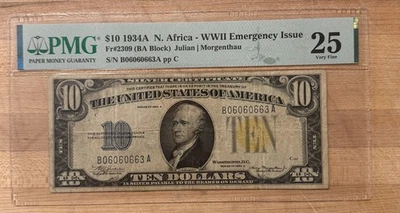 1934A $10 Silver Certificate North Africa WWII Emergency Issue PMG 25 Fr.2309 - Image 1 of 2