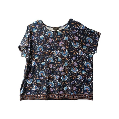 J Jill Large Petite Navy Floral Shirt Wherever Collection Cap Sleeve - Image 1 of 4