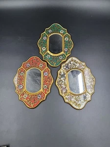 Set of 3 Vintage Peruvian Mid-Century Hand-Painted Wooden Wall Mirrors - Picture 1 of 7