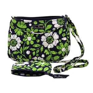 Vera Bradley Lucky You Crossbody Floral Quilted Purse & Coin Pouch Set - Blue/Gr - Picture 1 of 11