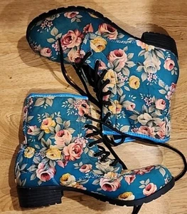 Kalli blau Blumendruck Stoff Oxford Schnürstiefel Größe 10 - Bild 1 von 9