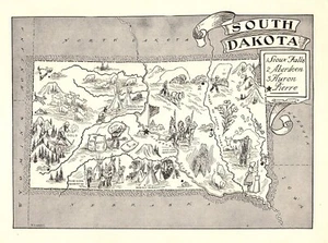 1950er Jahre Vintage South Dakota Staatskarte animiert South Dakota Bildkarte BW 1288 - Bild 1 von 3