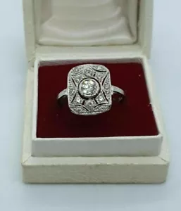 Art Deco Nachlass runder Moissanit Vorschlag Edwardianischer Ring 935 Argentium Silber - Bild 1 von 6