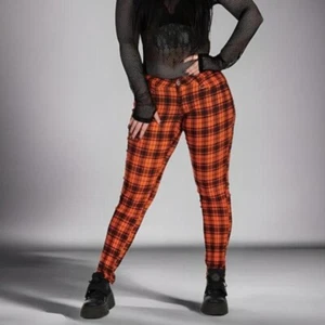 Banned Apparel Punk Rocker Alternative Goth Forever Yours Orange Karierte Hose - Bild 1 von 2