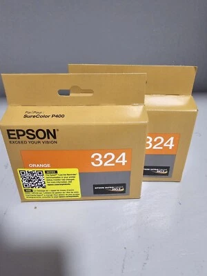 2 Pack Epson T324 Orange Ink Cartridge Genuine 324 SureColor P400 Exp 02/27  - Image 1 of 4