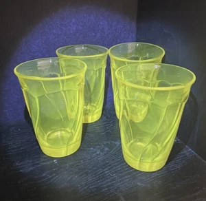 Noritake Sweet Swirl Cranberry 12oz Highball Glass Tumblers Set (4) GLOWS YELLOW - Bild 1 von 6